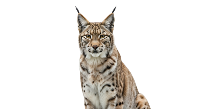 Eurasian Lynx Sitting and Staring Intently Forward.