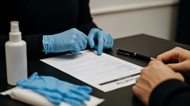 Medical Consultation with Healthcare Professional at a Clinic Involving Paperwork and Guidance