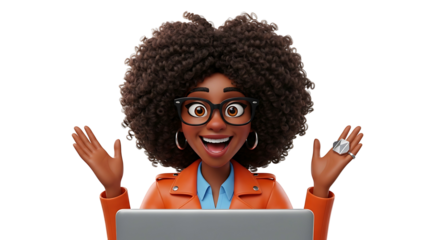 Excited African American Woman with Laptop.