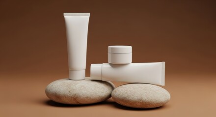 Minimalist Skincare Product Mockup on Natural Stones.