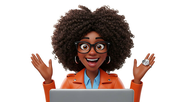 Excited African American Woman with Laptop.