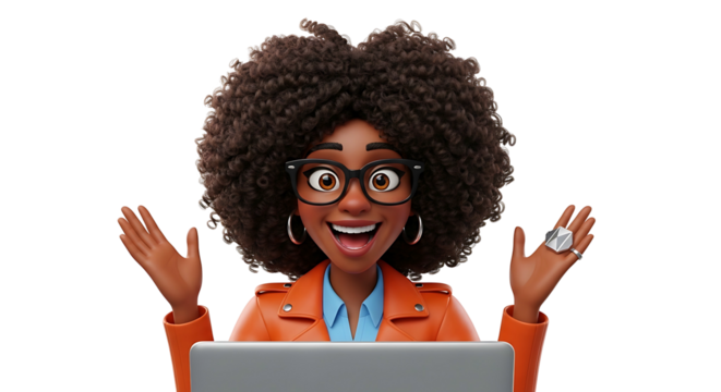Excited African American Woman with Laptop.