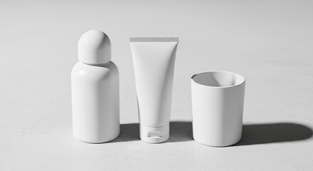 Minimalist White Cosmetic Product Mockup Set on a Plain Background.