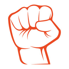 Orange fist symbol raised in protest or solidarity hand