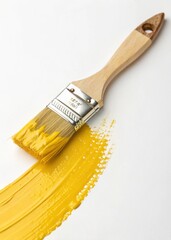 yellow paint brush stroke isolated on white background