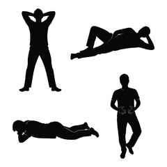 Four silhouetted figures posed in relaxed and casual stances dynamic body poses for design projects silhouette