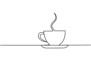Coffee cup with steam continuous one line drawing minimalist style illustration