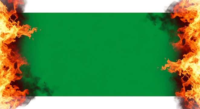 Fiery Green Screen Frame Dynamic Visual Element with Burning Edges.