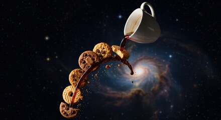 a highly detailed image of an abstract cosmic landscape, featuring swirling galaxies, nebulae, and celestial objects, surrounded by a starry night sky, intricate lighting and textures, dynamic 