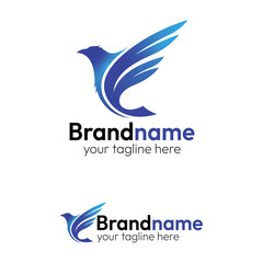 Dynamic Flying Bird Logo Vector: Abstract Blue Eagle or Falcon Symbol for Freedom, Speed, Travel, and Professional Business Branding