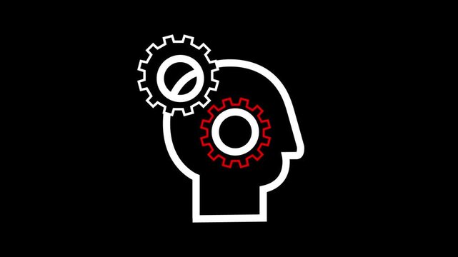 Human Head with Gear Mechanism Concept, Artificial Intelligence and Machine Learning Idea, Clean Minimal Line Art of Mind and Technology Connection, Modern Innovation Symbol for Thinking Process