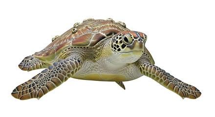 Naklejka premium Green Sea Turtle Swimming Isolated on White Background.