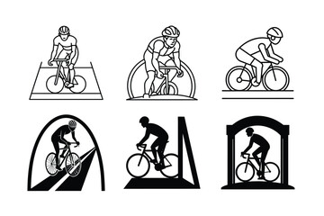 Cyclist Riding Bicycle Line Art Icon Set for Web and Graphic Design