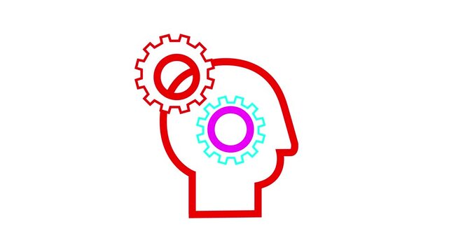 Human Head with Gear Mechanism Concept, Artificial Intelligence and Machine Learning Idea, Clean Minimal Line Art of Mind and Technology Connection, Modern Innovation Symbol for Thinking Process