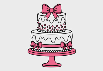 Elegant Two-Tiered Pink Cake Decorating with Bows and Pearl Accents, a Celebration of Sweetness and Style