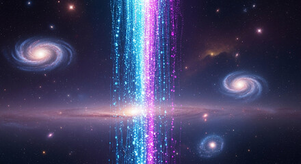 Cosmic Radiance: A breathtaking display of celestial phenomena, with swirling galaxies and a radiant beam of light illuminating the vastness of space.
