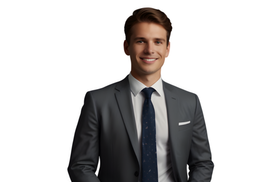 Confident Young Businessman and Hiking Silhouettes - Isolated on Transparent Background - Powered by Adobe