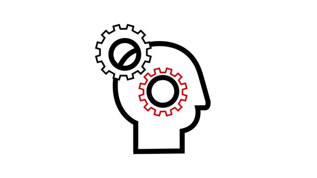 Human Head with Gear Mechanism Concept, Artificial Intelligence and Machine Learning Idea, Clean Minimal Line Art of Mind and Technology Connection, Modern Innovation Symbol for Thinking Process
