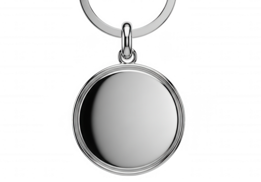Polished silver circle pendant isolated on a transparent background