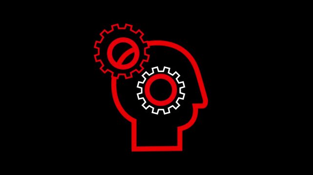 Human Head with Gear Mechanism Concept, Artificial Intelligence and Machine Learning Idea, Clean Minimal Line Art of Mind and Technology Connection, Modern Innovation Symbol for Thinking Process, 