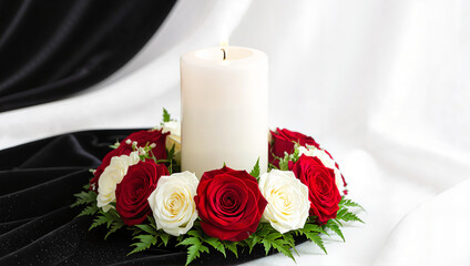 Obraz premium Candle with Red and White Roses