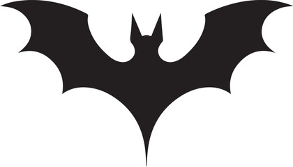 A stark black silhouette of a bat with its wings spread wide, creating a dramatic and iconic shape.