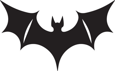 A stark black silhouette of a bat with its wings spread wide, creating a dramatic and iconic shape.