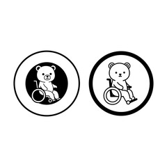 Two Bear Characters In Wheelchairs, Inclusive Accessibility Icons For Kids, Community, And Care