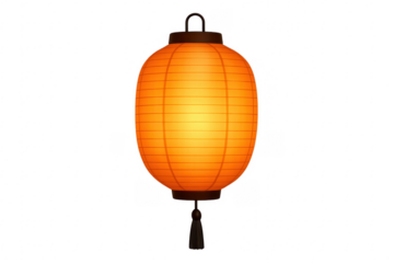Glowing orange asian paper lantern with tassel