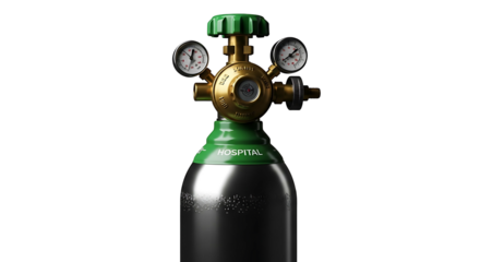 Industrial Gas Cylinder with Pressure Regulator and Gauges.