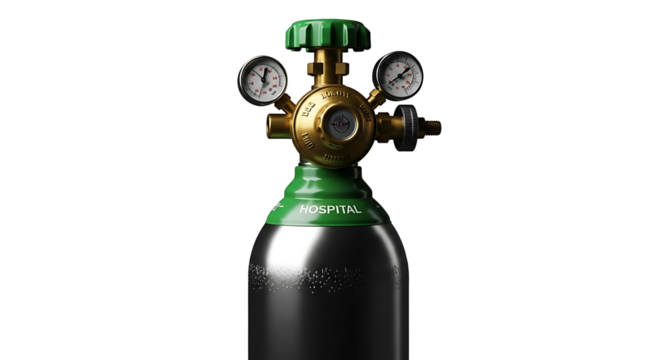 Industrial Gas Cylinder with Pressure Regulator and Gauges.