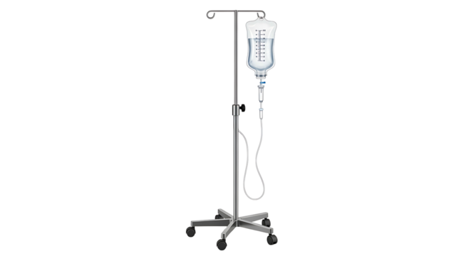 IV Drip Stand with Bag of Fluid for Medical Treatment.