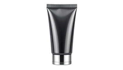 Black cosmetic tube product isolated on white background.