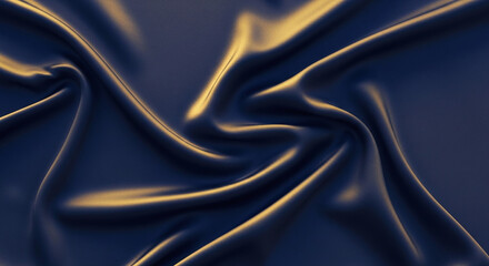 Elegant dark blue fabric with shimmering golden highlights, showcasing soft folds and a luxurious texture. Perfect for backgrounds, design elements, or opulent concepts.