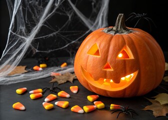 Halloween pumpkin and corn teeth of that ghost