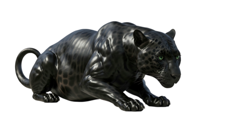 Majestic Black Panther Statue Crouching on White Background.