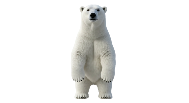 Majestic polar bear standing tall against a white backdrop.