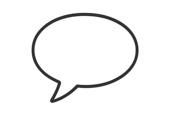We want your feedback. Speech bubble for comments and communication. Vector illustration of a talk balloon for chat, dialogue, or quotes. Clean, simple design for social media.