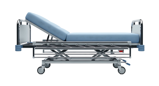 Medical Stretcher with Adjustable Bed Isolated on White Background.