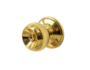 Classic Round Brass Door Knob Isolated on White Background.