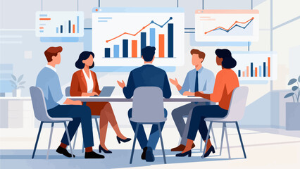 Business team in meeting with data charts