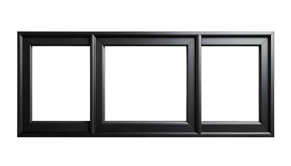Black Triple Photo Frame Isolated on White Background.