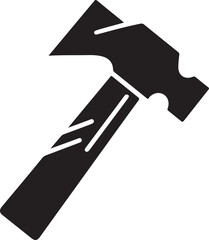 Black silhouette of a stylized hammer with a thick handle