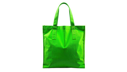 Bright Green Reusable Shopping Bag on White Background.