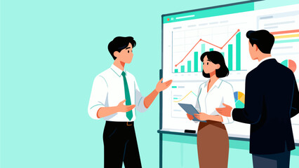 Business team reviewing data charts