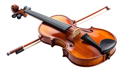 Fototapeta premium Classic Wooden Violin and Bow Isolated on White Background.
