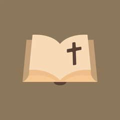 Bible cross icon. Bible with cross on warm tile, scripture, faith, church.