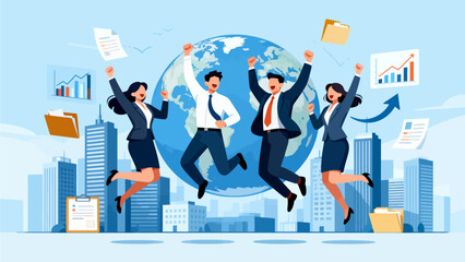 Business team celebrating success globally