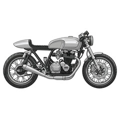 Detailed illustration of a classic motorcycle with chrome accents on a white background
