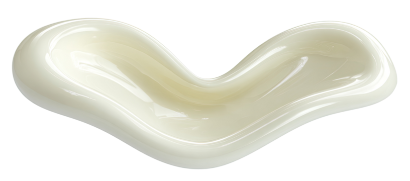 Creamy, smooth, pale yellow liquid in a v-shape